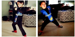 Aden during one of our dance parties doing his ninja dance.