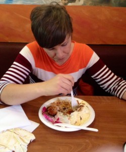 Me enjoying my 2nd meal of Lebanese food that day. Yum!