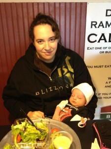Out at Ramunto's at two-weeks old!