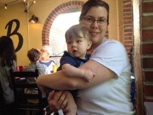 Malcolm and I enjoying the scenery on the patio at Bluebird BBQ. 