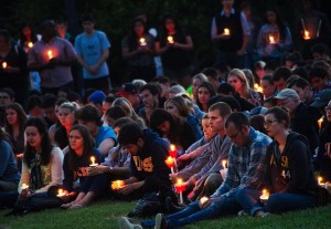 Candlelight vigil on Memorial Glade, UC Berkeley, following mass slaying at UC Santa Barbara. Photo courtesy Daniel Parks.