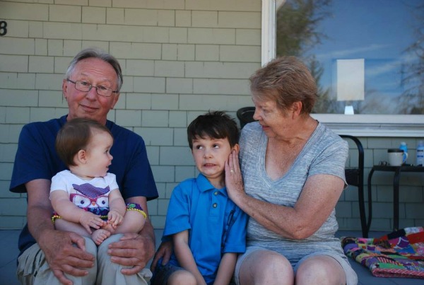 Gaga and Uma: Boomer Grandparents man, woman, little boy, little girl, grandparents, grandchildren, family photo