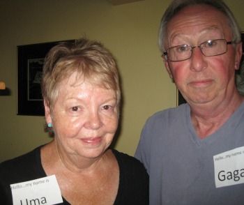 man, woman, gaga, uma, grandparents, name tags