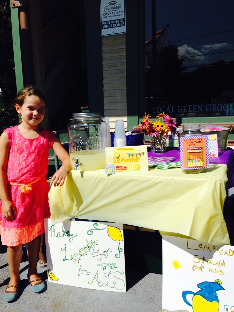 Ella's lemonade and baked goods stand. All of the money she raised when towards helping a local man who has ALS.