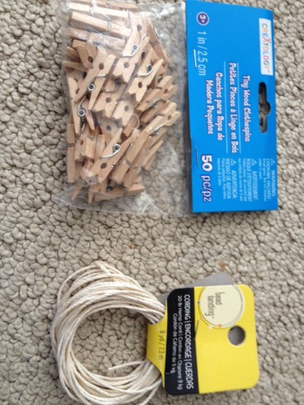 tiny clothes pins, string