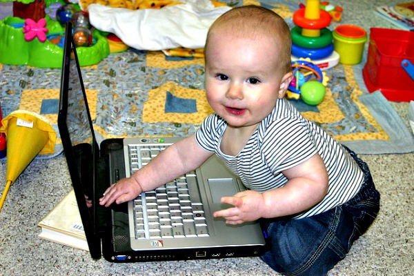 Video Calling With Kids baby, computer, skype, facetime, video call
