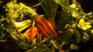 carrots, peas, celery