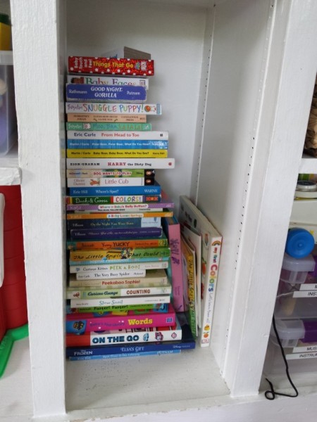 These are the books in our living room that Caroline is currently reading on a daily basis.