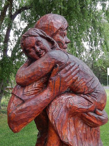 wood, carving, mom child embrace, being a stepparent