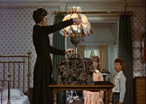 Mary Poppins, lamp, table, bag, boy, girl