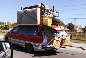 van, junk, bike, tires, mattress