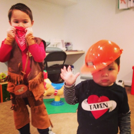 Pushing My Limits: Parenting My Extroverted Children boys, brothers, dress up, cowboy costume, hard hat