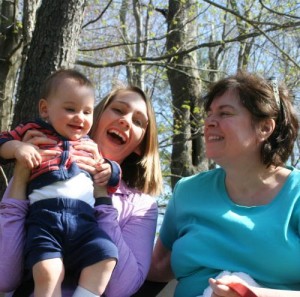 grandmother, mom, baby, laughing