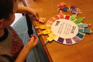 color wheel, boy, table