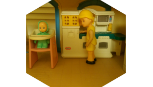 dolls, mother, baby, kitchen, high chair