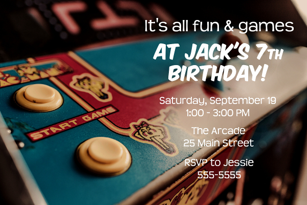 Arcade Video Game Invitation