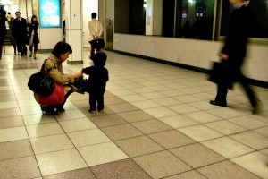 woman, toddler, mall