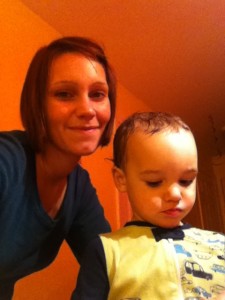 mom, son, orange room