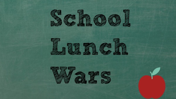 chalkboard, apple, words "school lunch wars"