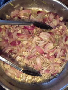 onions and garlic in butter