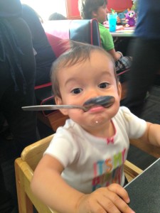 child, spoon, high chair