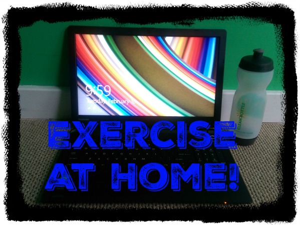 Exercise At Home! computer, water bottle