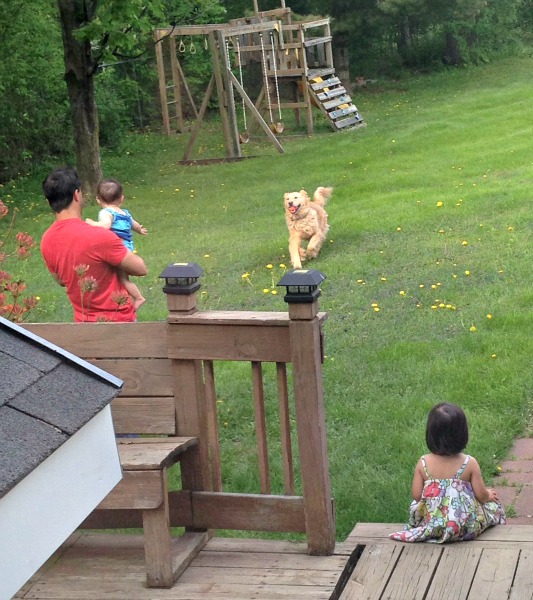 My Neglected Firstborn dog, man, baby, toddler, yard