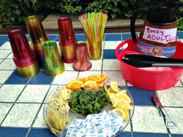 drink, cups, sugar, mint, oranges, lemons, ice
