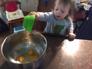pouring the eggs