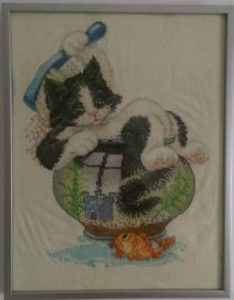 cat, fish bowl