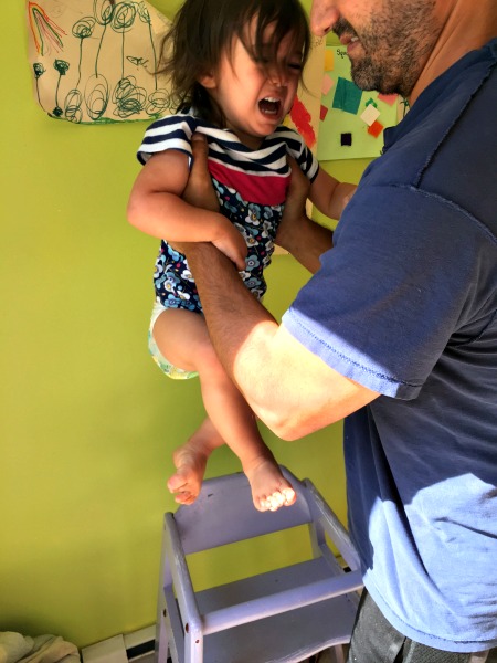 girl, high chair, dad