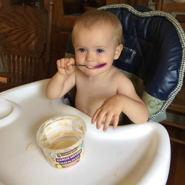 Today my toddler ate garlic hummus.