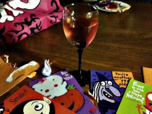 Halloween birthday celebrated with wine.