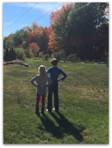Kids, foliage, neighborhood, fleeting moments