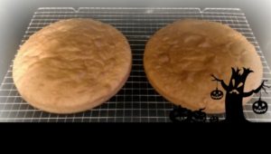 cakes on a cooling rack: first step in making a spiderweb cake.