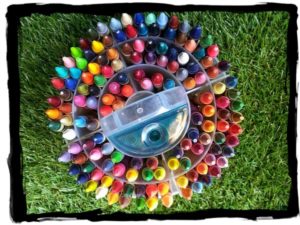 crayons- organized and ready for kindergarten registration.