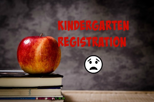 Kindergarten Registration for my Baby Makes Me Sad blackboard with words kindergarten registration