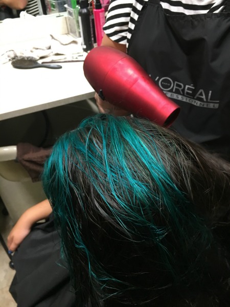 dyed hair, blowdryer