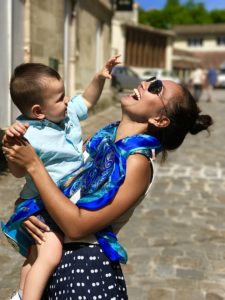 mom laughing with son