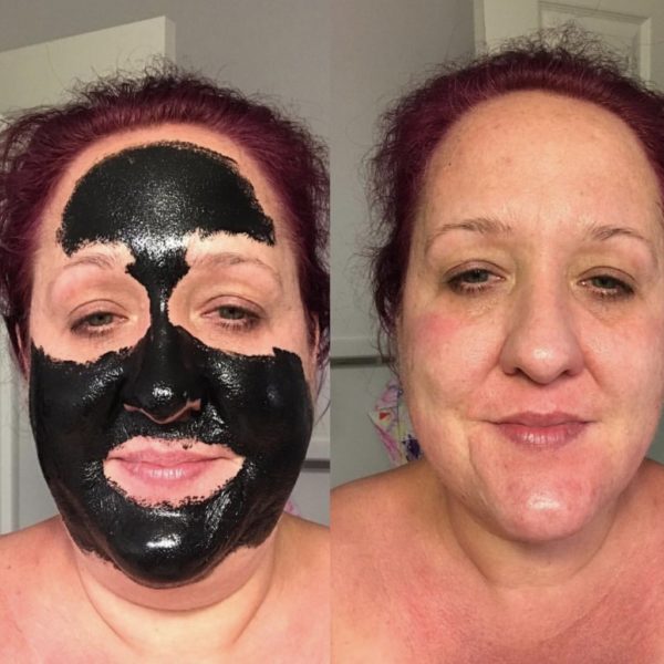 Black face mask, before and after