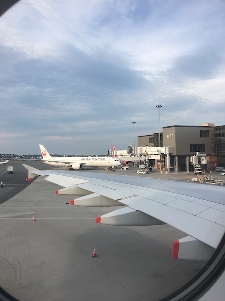 Looking out airplane window