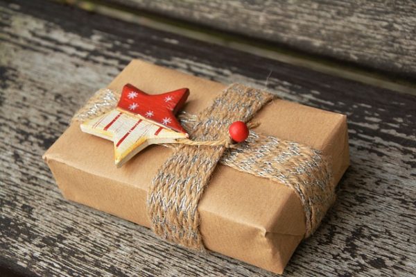 Christmas Package Wrapped in Brown Paper
