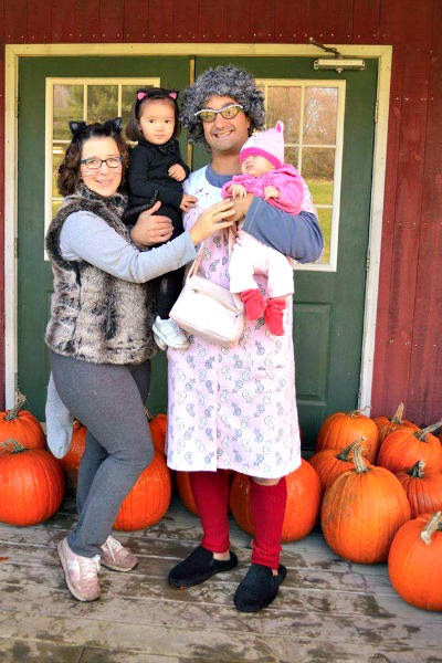 family costume, family, man, woman, baby, toddler, costumes, pumpkins