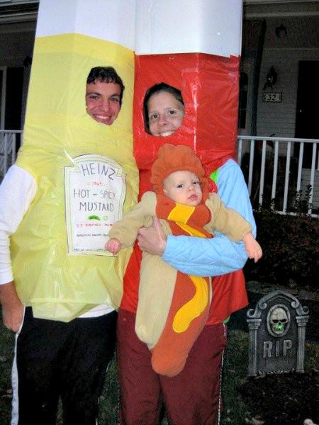 family costume, man, woman, baby