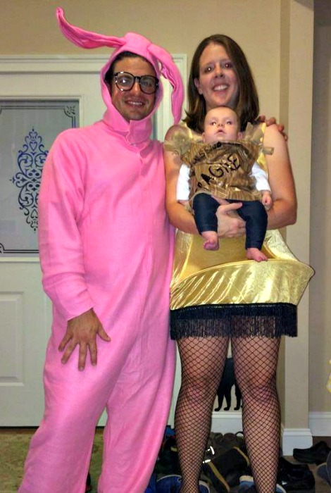 family costume, man, woman, baby