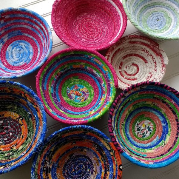 Hand sewn coiled fabric bowls from Vermont business Kat's Paws
