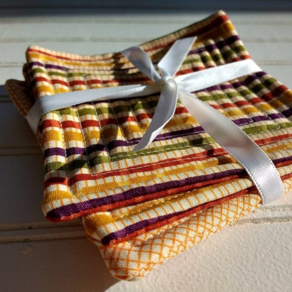 Quilted coasters in festive Thanksgiving colors from Kat's Paws