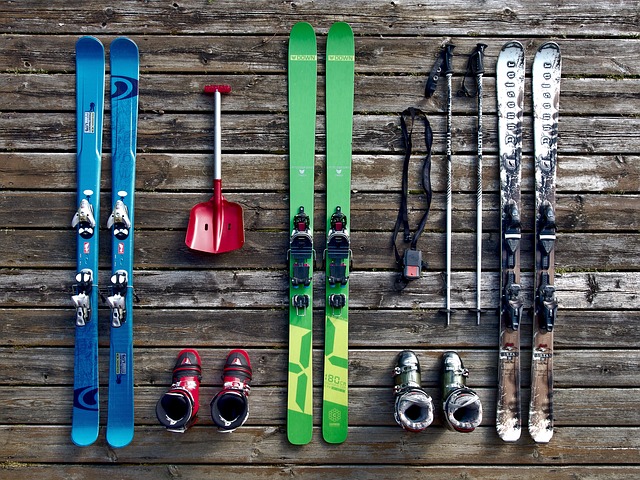 ski, skis, ski poles, ski boots