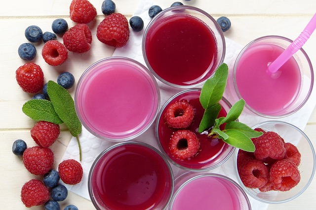 raspberries, fruits, blueberries, drinks