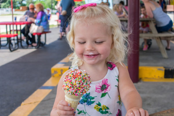 little girl, blond, ice cream, creemee